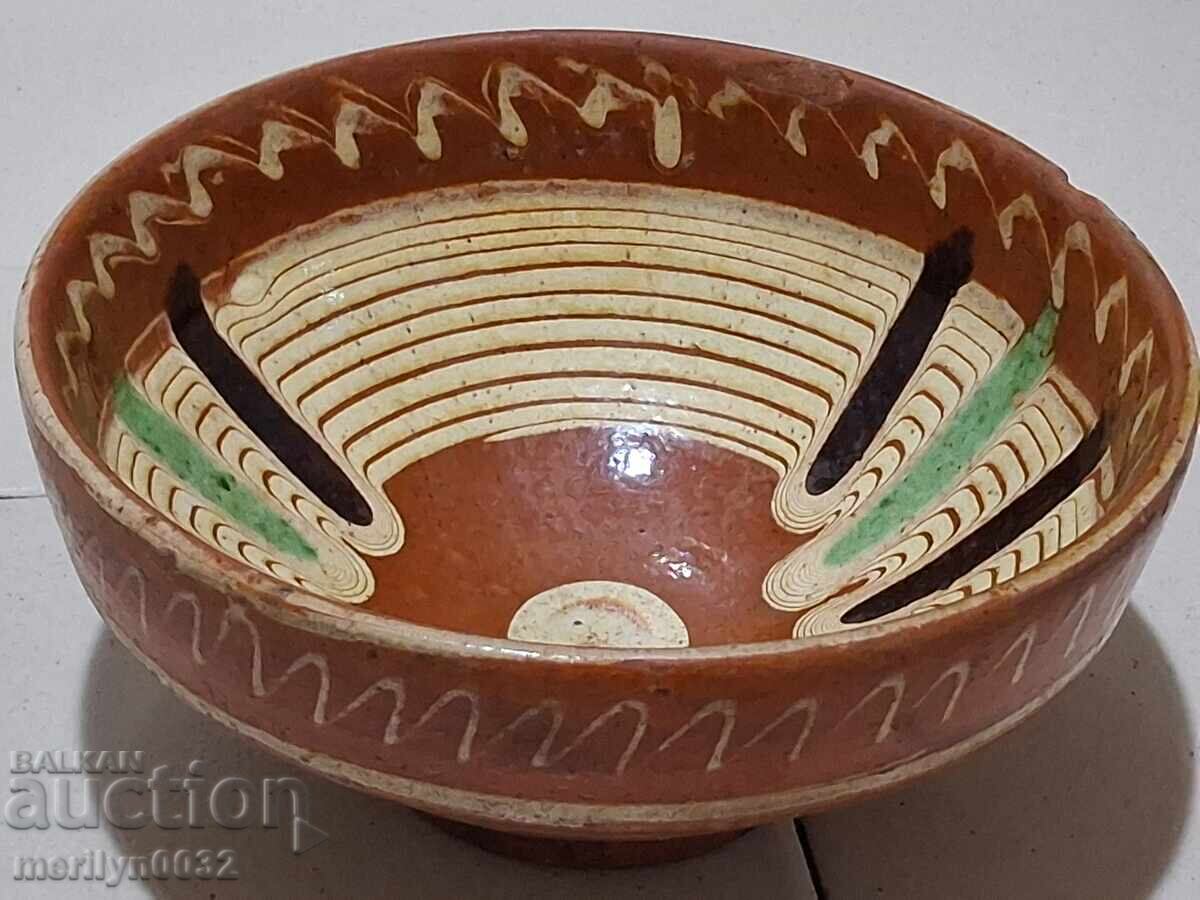 Old glazed panica bowl, rare ceramic with price 38.00 BGN | € 19.43 Old glazed panica bowl, rare ceramic with price 38.00 BGN | € 19.43