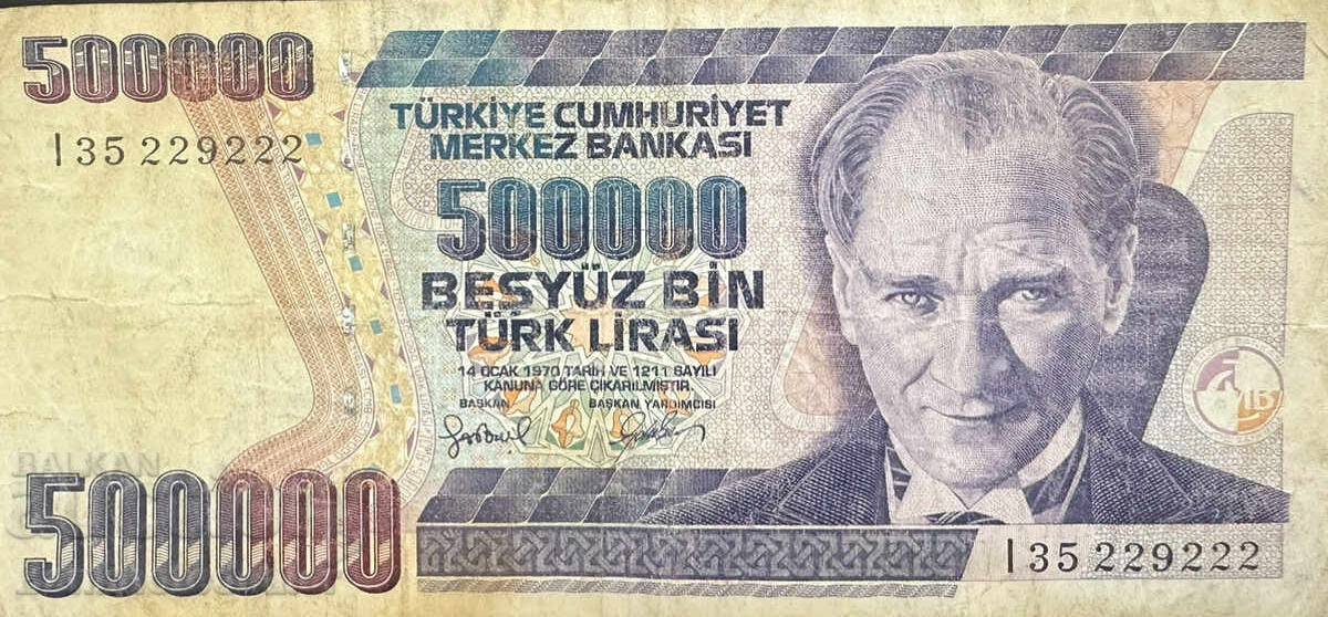 Turkey 500,000 Lira 1970 1998 Prefix L Pick 212 Ref 9222