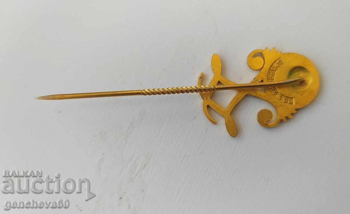 Антикварна игла Кралска шведска марка SPORRONG & CO позлата - 7