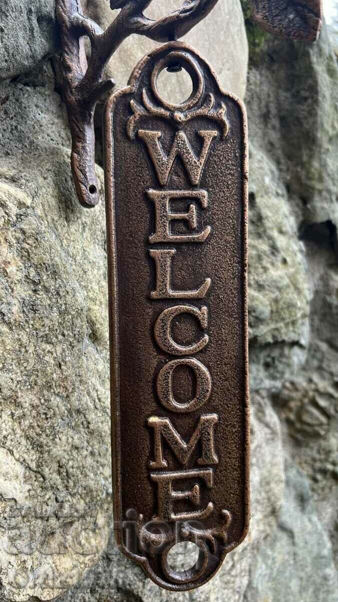 Large, German, rotating sign Welcome, 40 cm - Cast iron - 5