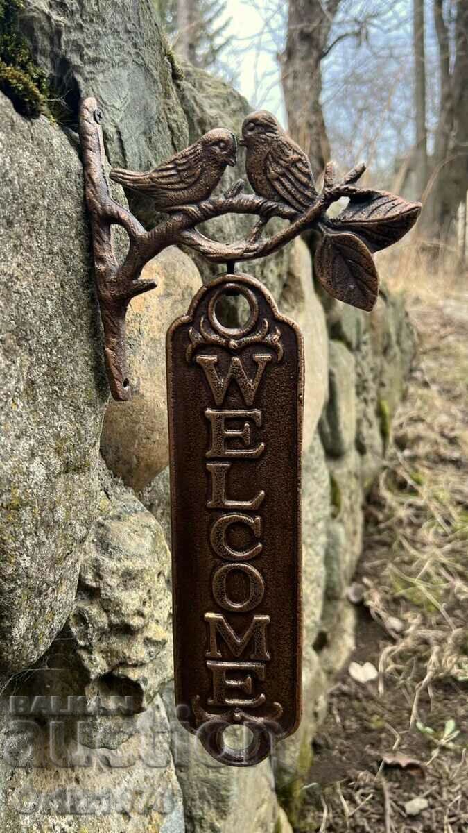 Large, German, rotating sign Welcome, 40 cm - Cast iron