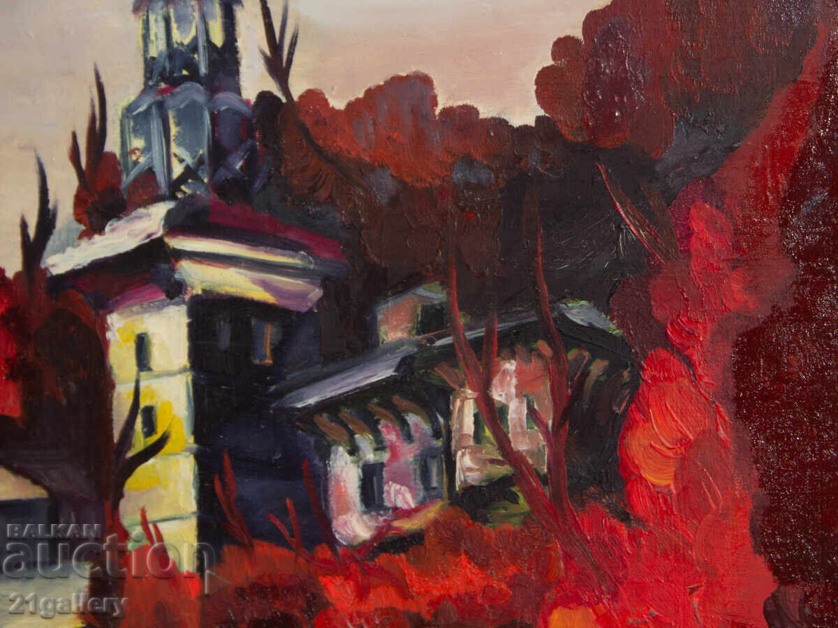 Доставка на Стара картина маслени бои пейзаж камбанария