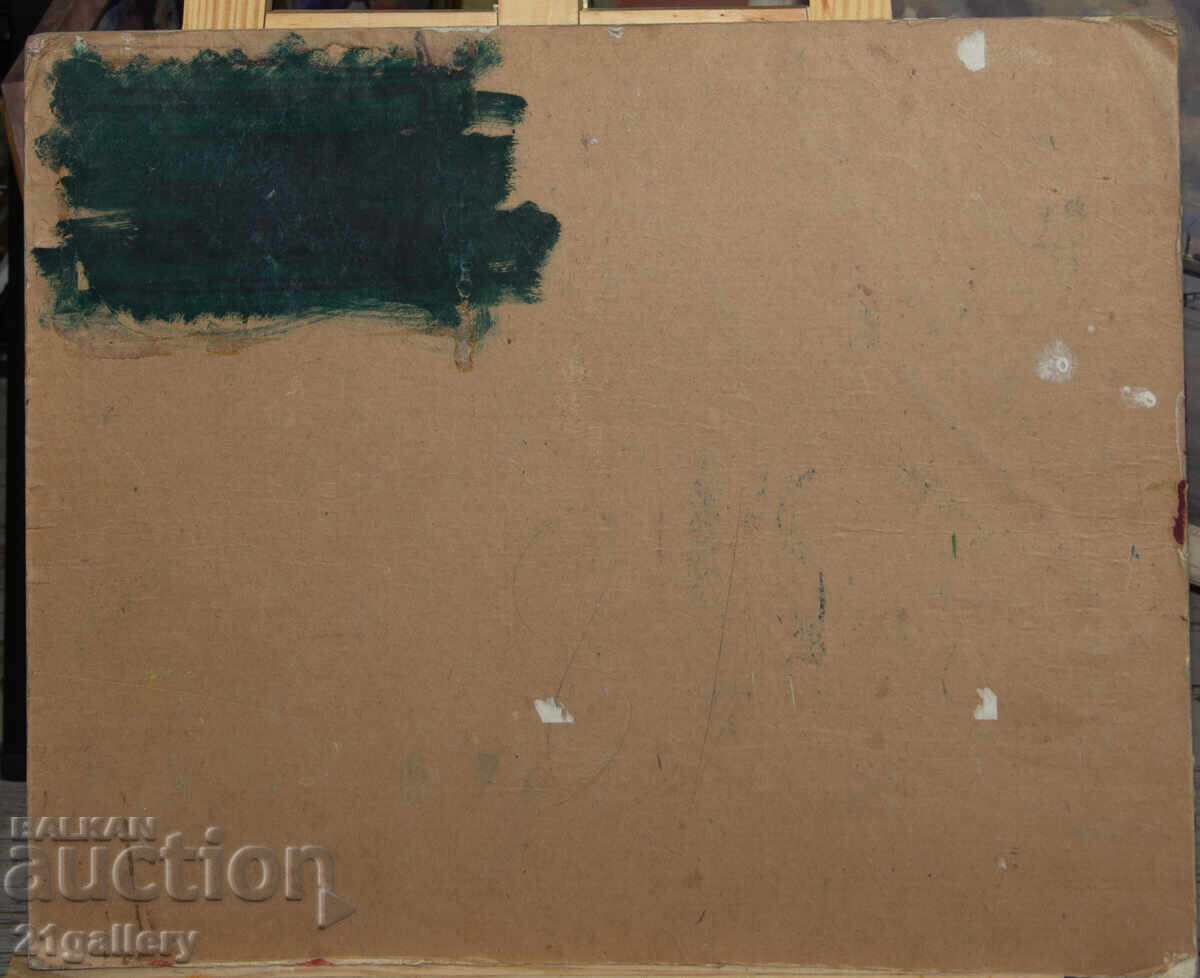 Стара картина маслени бои пейзаж камбанария - 7