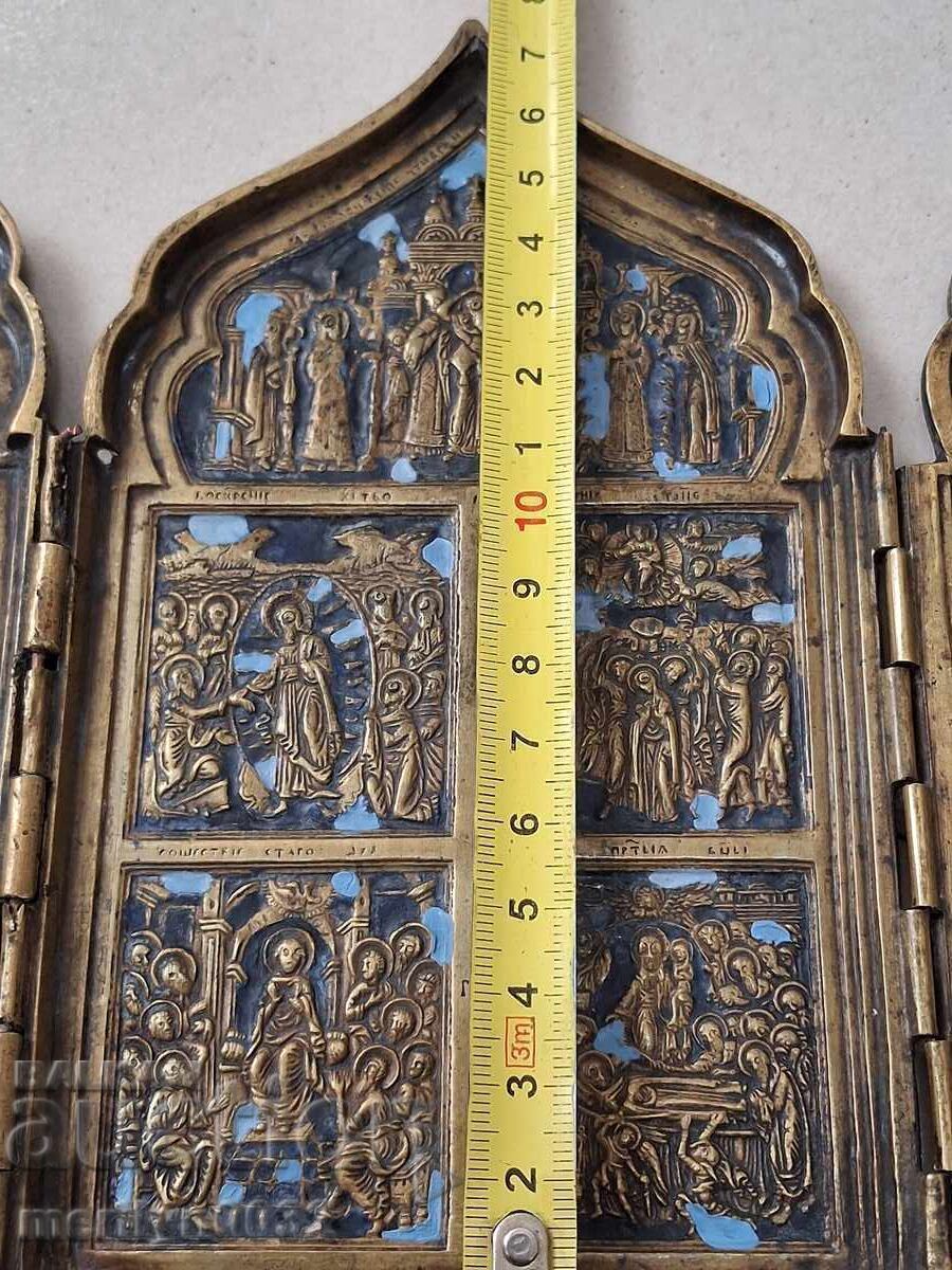 Квадриптих руска полева икона емайл нач 19-ти в триптих Исус с цена 2488.00 лв. | € 1272.09