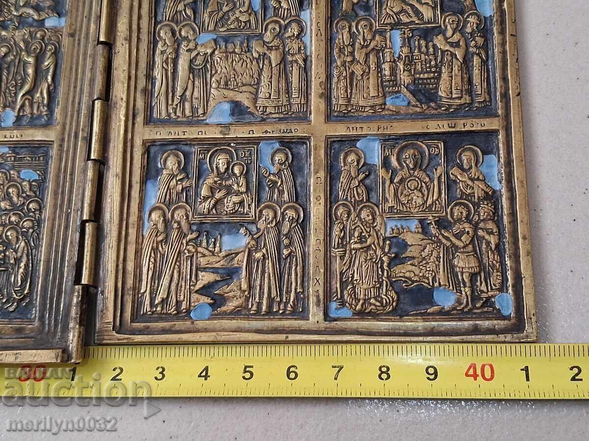 Аукцион Квадриптих руска полева икона емайл нач 19-ти в триптих Исус