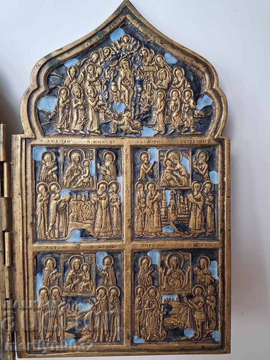 Квадриптих руска полева икона емайл нач 19-ти в триптих Исус - 5