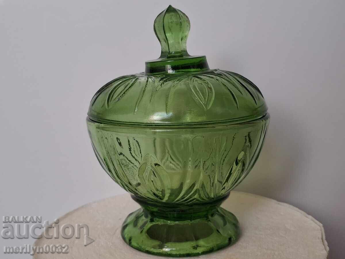 Old glass sugar bowl, candy dish with price 51.00 BGN | € 26.08