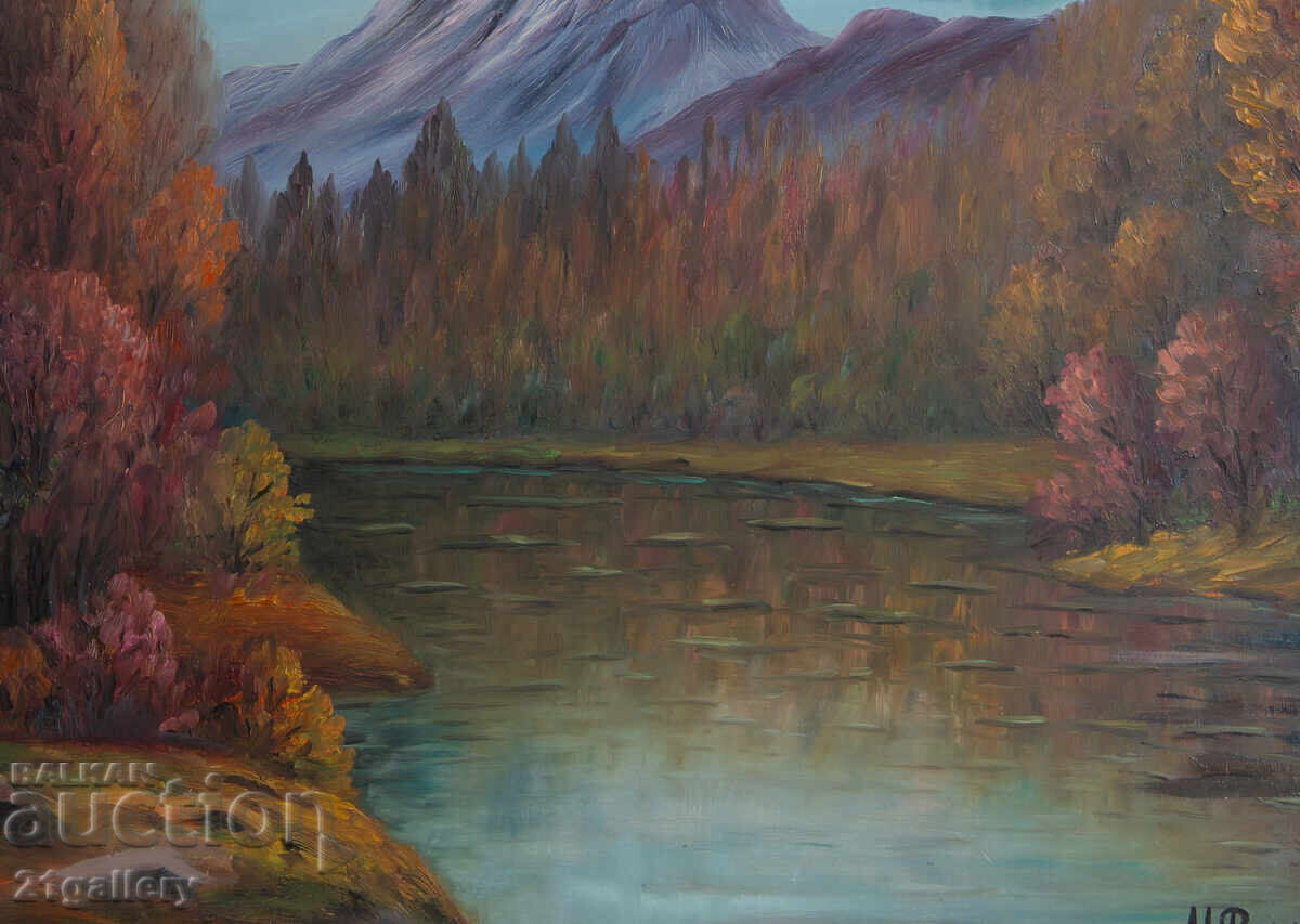 Mountain lake landscape painting oil paint - 6