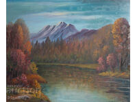 Mountain lake landscape painting oil paint