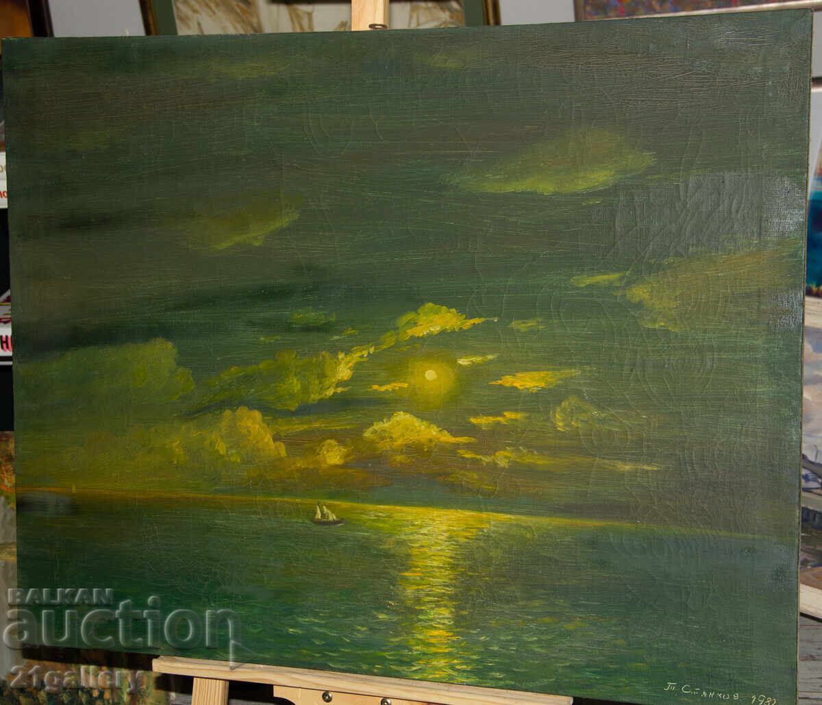 Sea night landscape painting oil paints 1982 with price 550.00 BGN | € 281.21