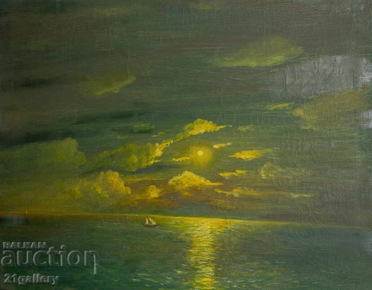 Auction  Sea night landscape painting oil paints 1982