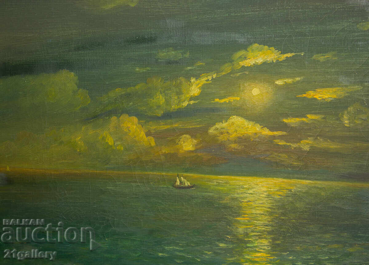 Delivery of Sea night landscape painting oil paints 1982