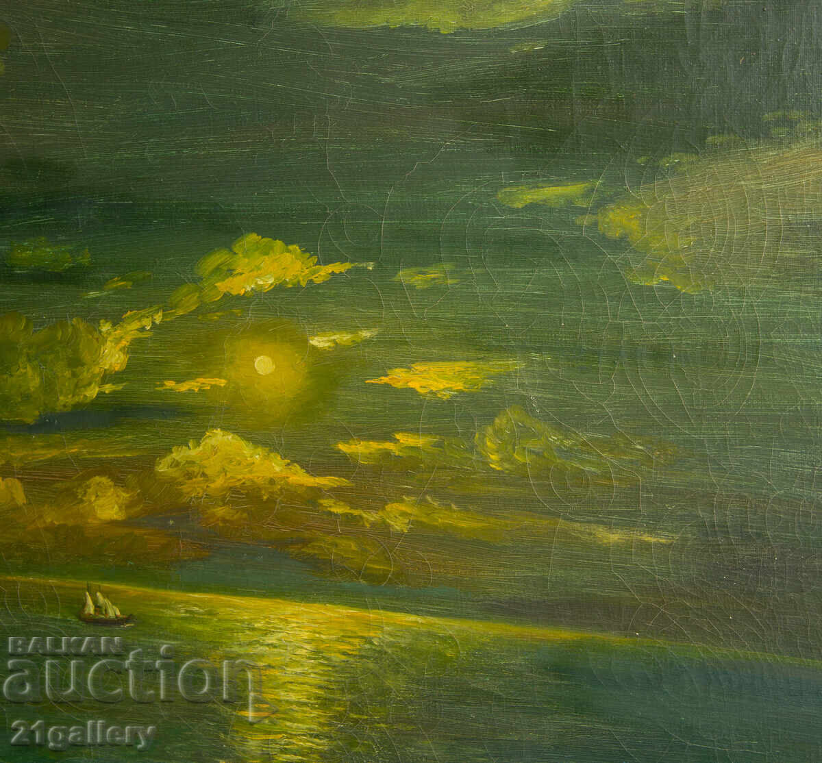 Sea night landscape painting oil paints 1982 - 6