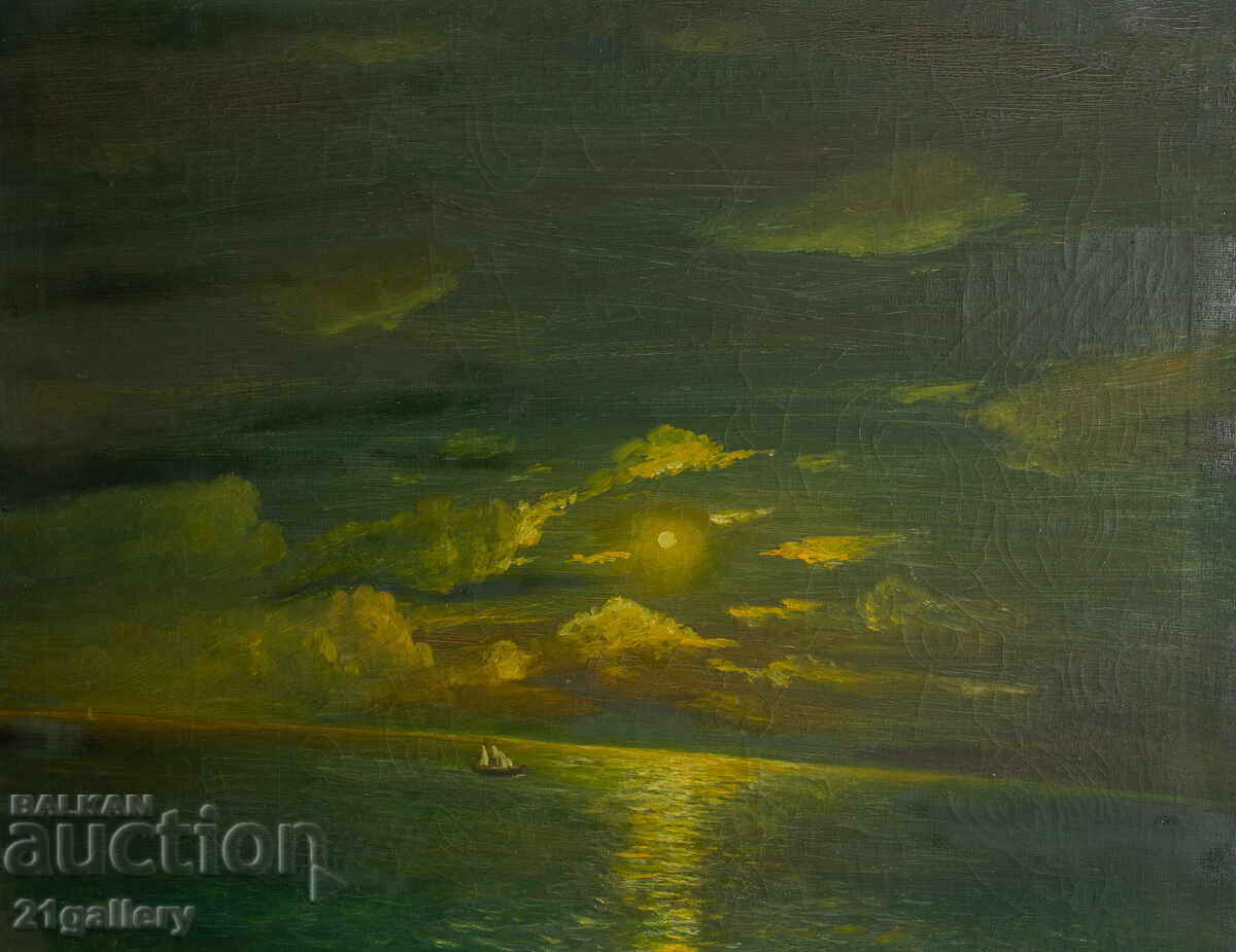 Sea night landscape painting oil paints 1982