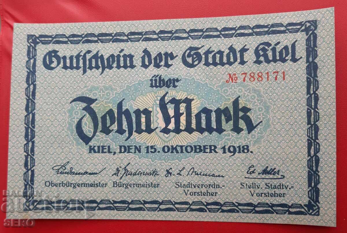 Bancnotă-Germania-Schleswig-Holstein-Kiel-10 mărci 1918