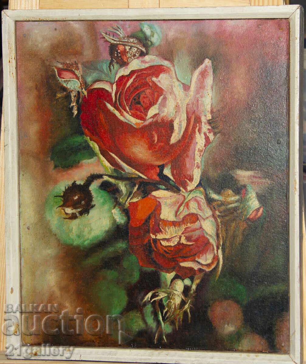 Licitație Natură statică cu trandafiri pictură ulei Licitație Natură statică cu trandafiri pictură ulei