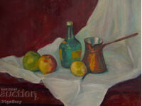 Νεκρή φύση με φρούτα και μπουκάλι, ελαιογραφία