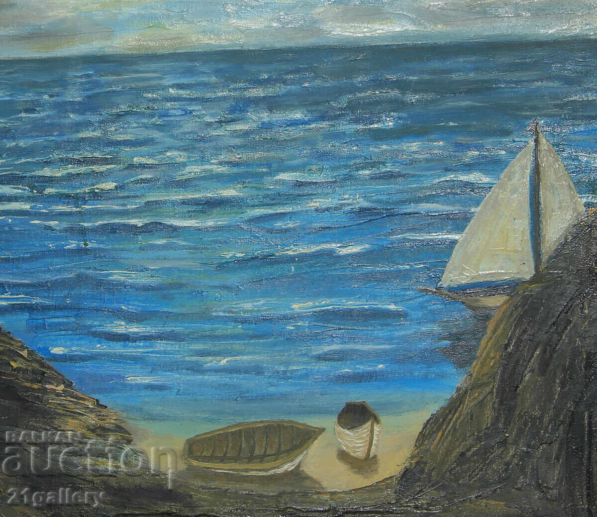 Морски пейзаж картина маслени бои 1988 г. - 7