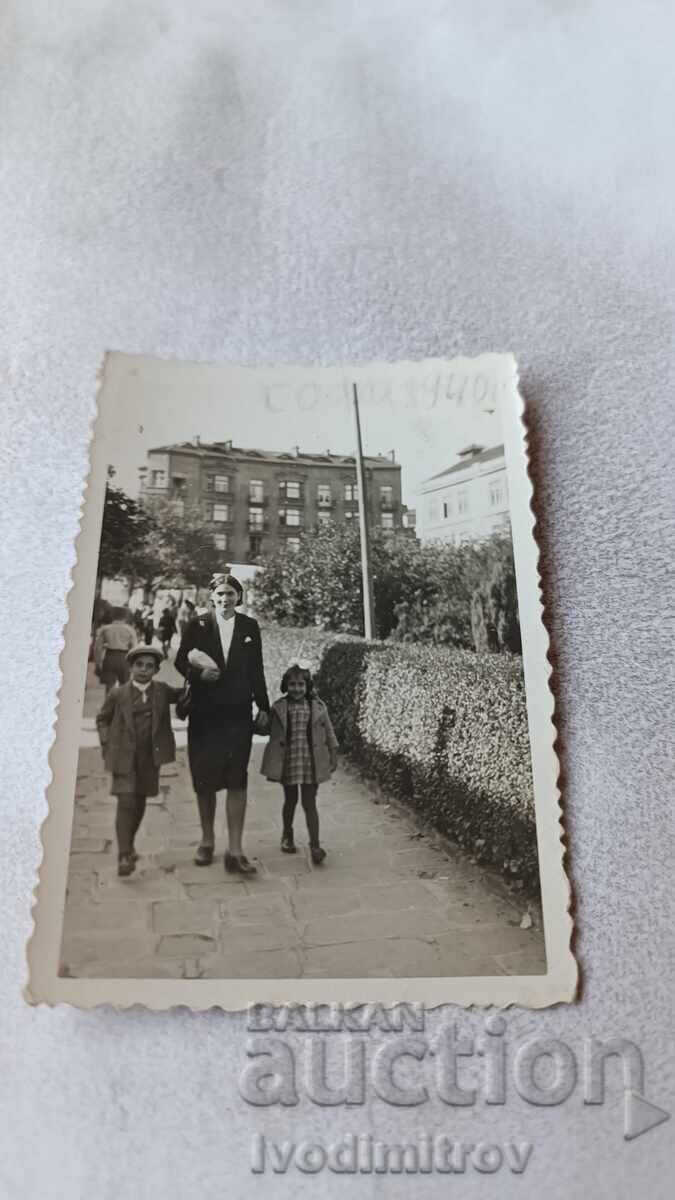 Sofia Photo: Woman, Boy, and Girl on a Walk, 1940