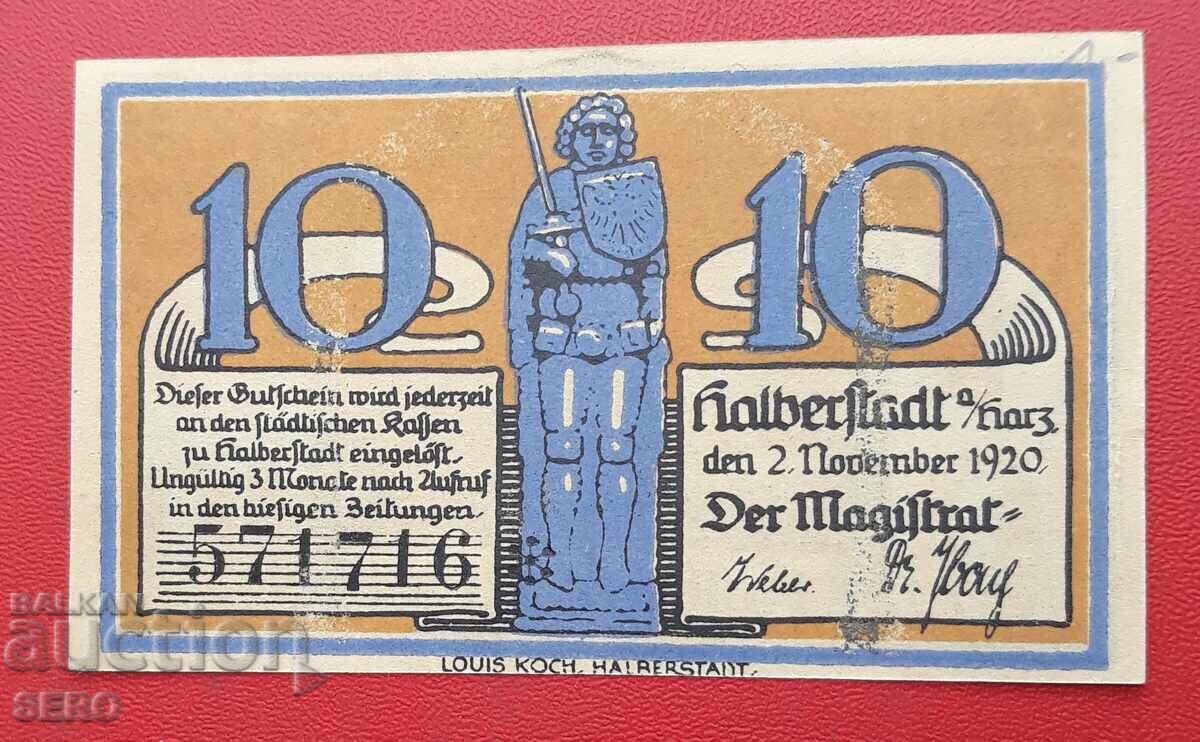 Banknote-Germany-Saxony-Halberstadt-10 Pfennig 1920 with price 2.00 BGN | € 1.02