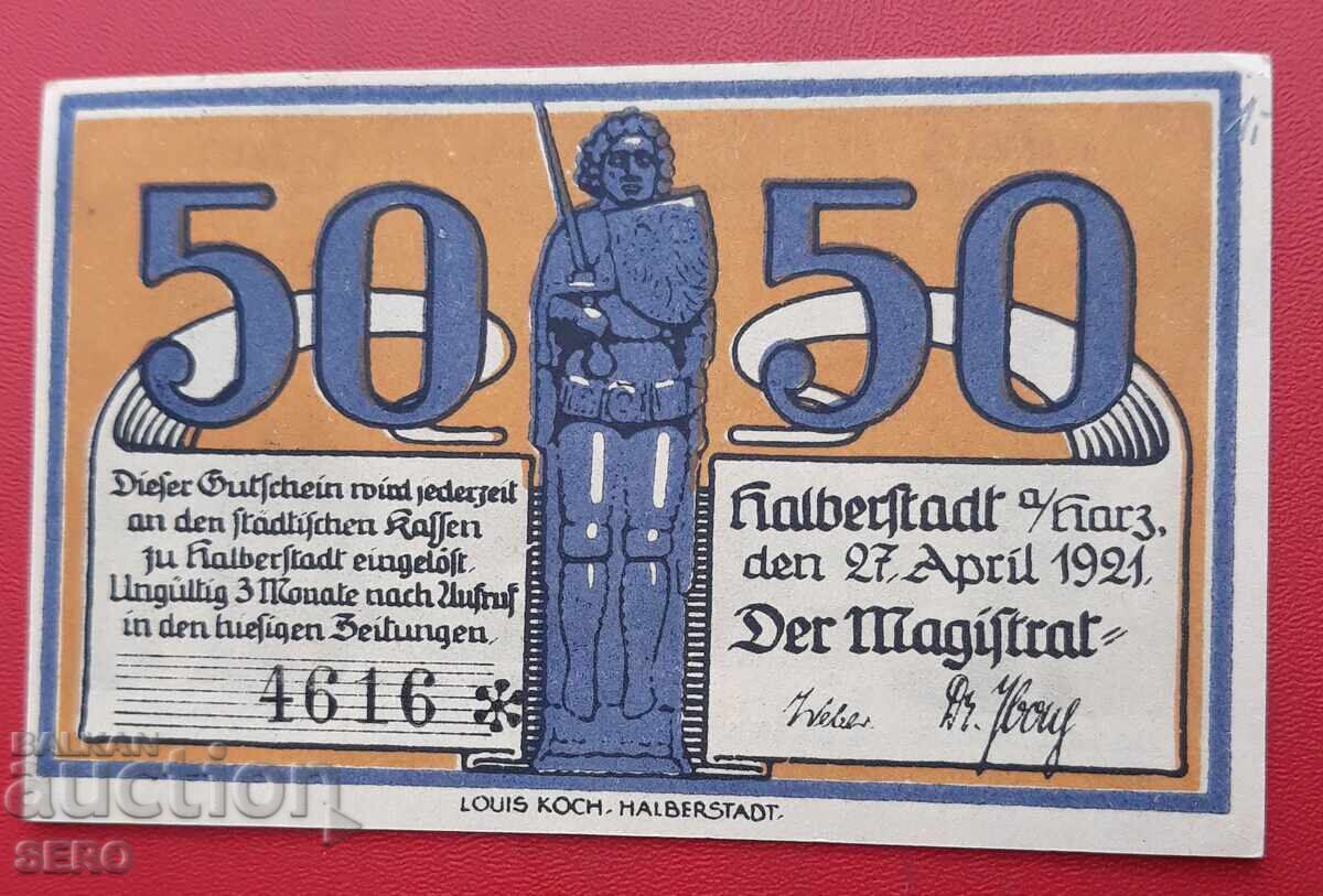 Bancnota-Germania-Saxonia-Halberstadt-50 pfennig 1921 cu preț 2.01 BGN | € 1.03