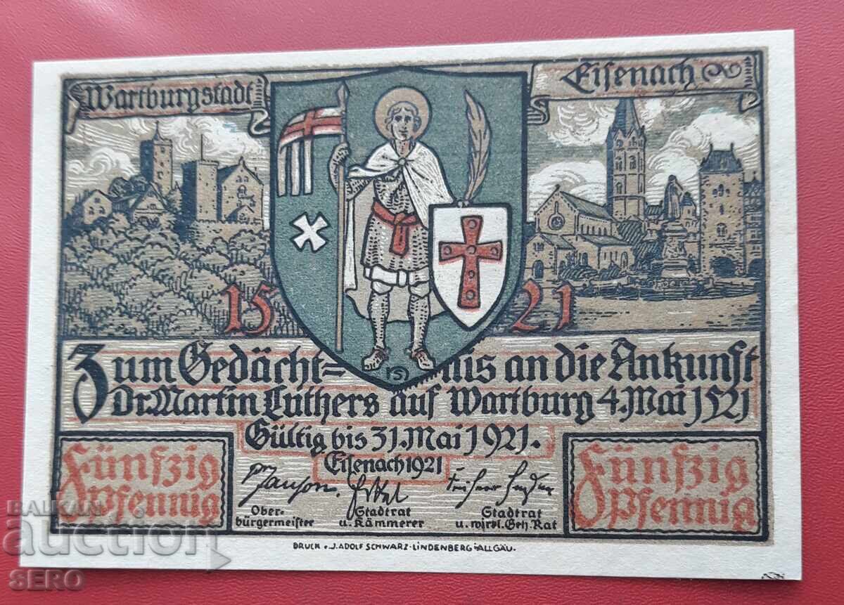 Bancnota-Germania-Thuringia-Wartburg-50 pfennig 1921 cu preț 2.01 BGN | € 1.03