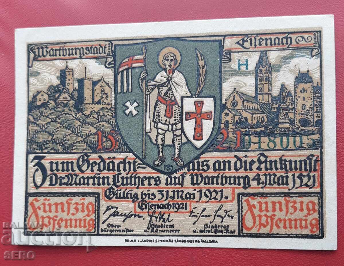 Bancnota-Germania-Thuringia-Wartburg-50 pfennig 1921 cu preț 2.01 BGN | € 1.03