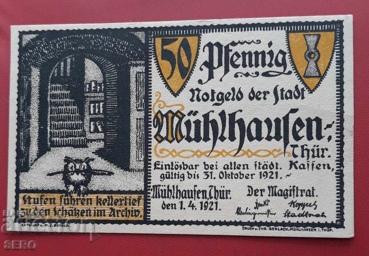 Banknote-Germany-Thuringia-Mühlhausen-50 pfennig 1921