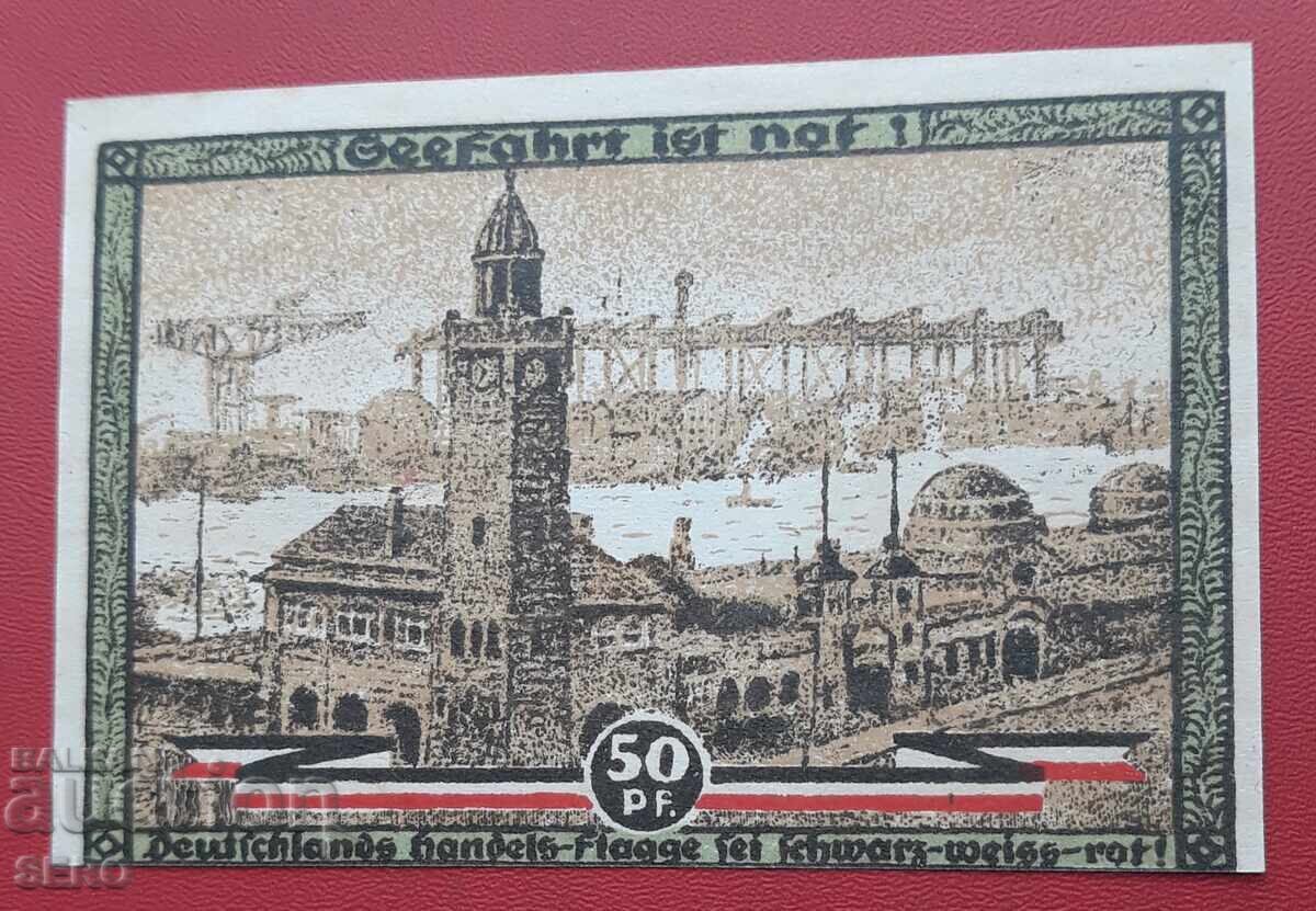Bancnota-Germania-Hamburg-50 pfennig 1921 cu preț 2.00 BGN | € 1.02