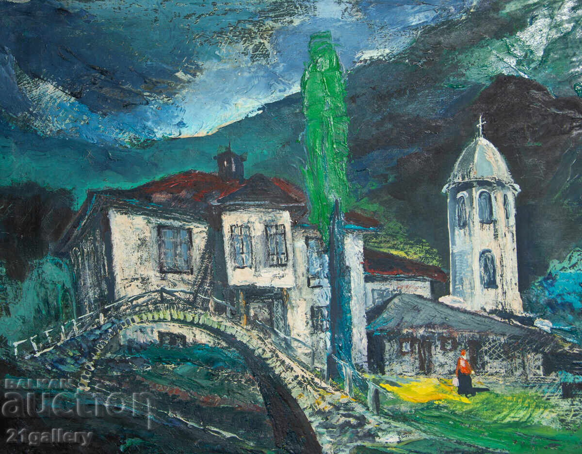 Delivery of Old oil painting, rural landscape