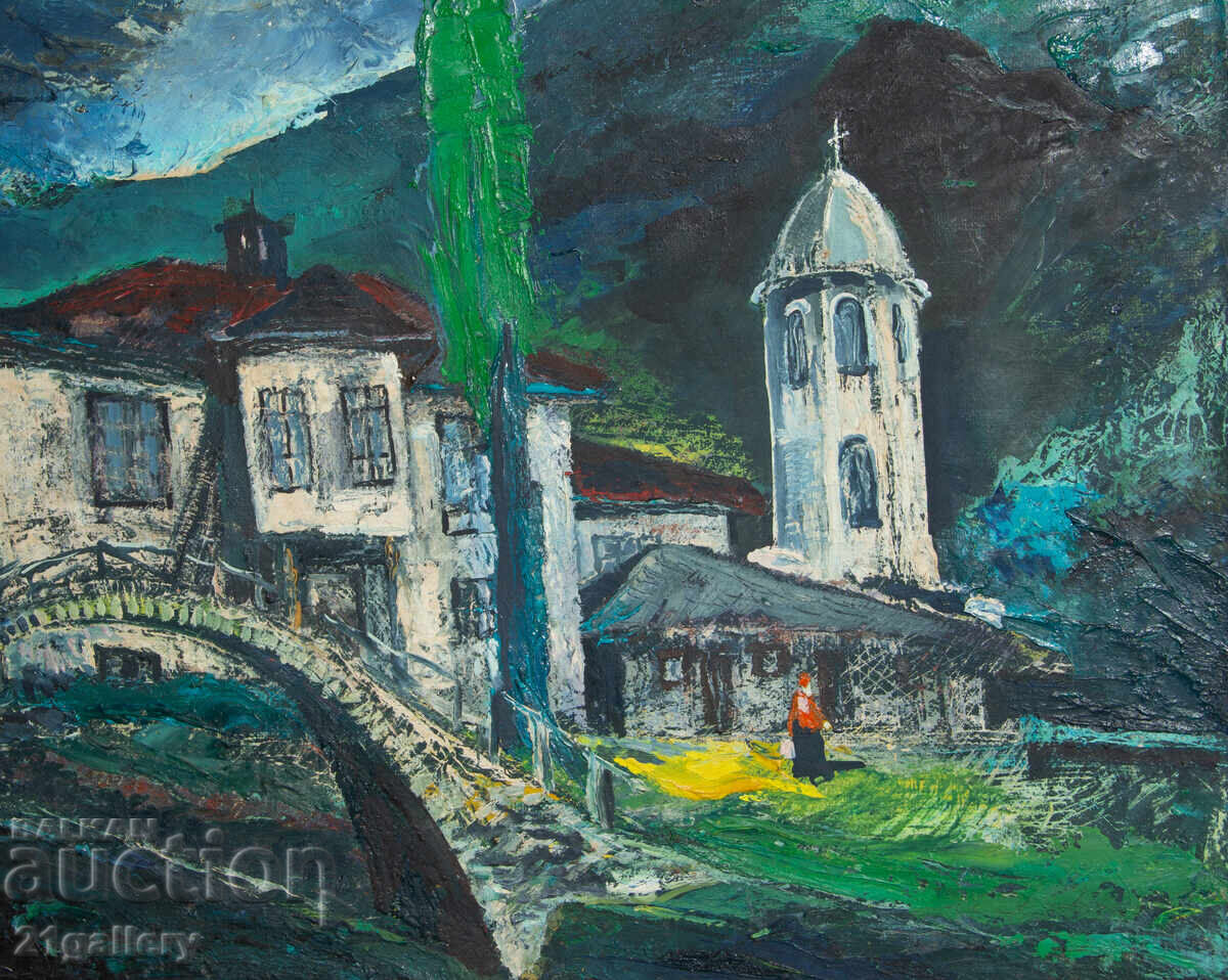 Old oil painting, rural landscape - 5