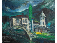 Old oil painting, rural landscape