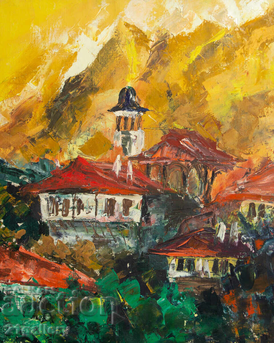 Auction  Old oil painting, rural landscape