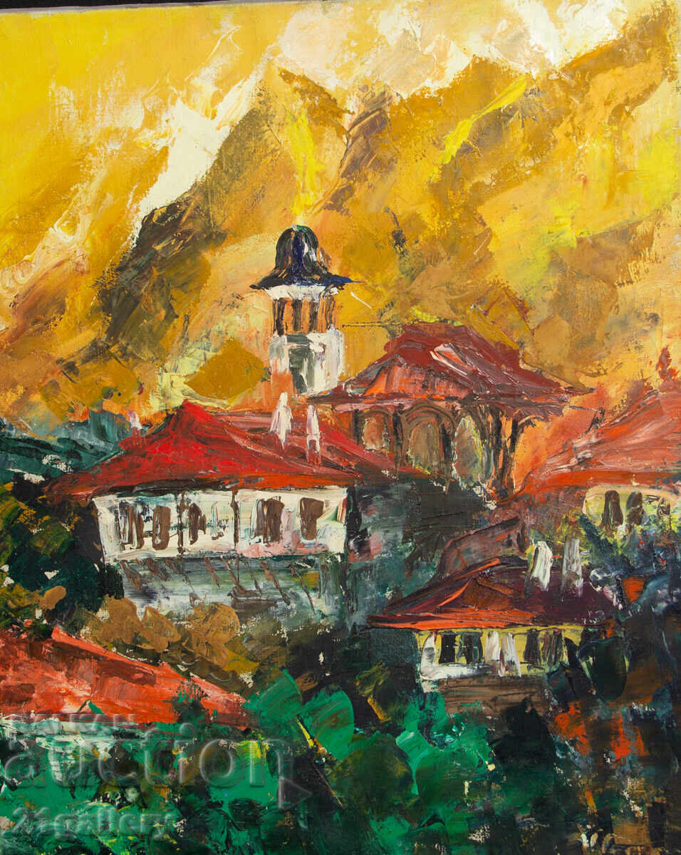 Old oil painting, rural landscape