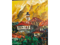 Old oil painting, rural landscape