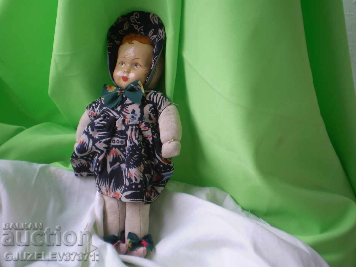 Стара кукла лице папиемаше тялото е изработено от плат - 6