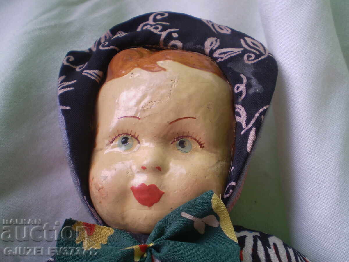 Стара кукла лице папиемаше тялото е изработено от плат - 7