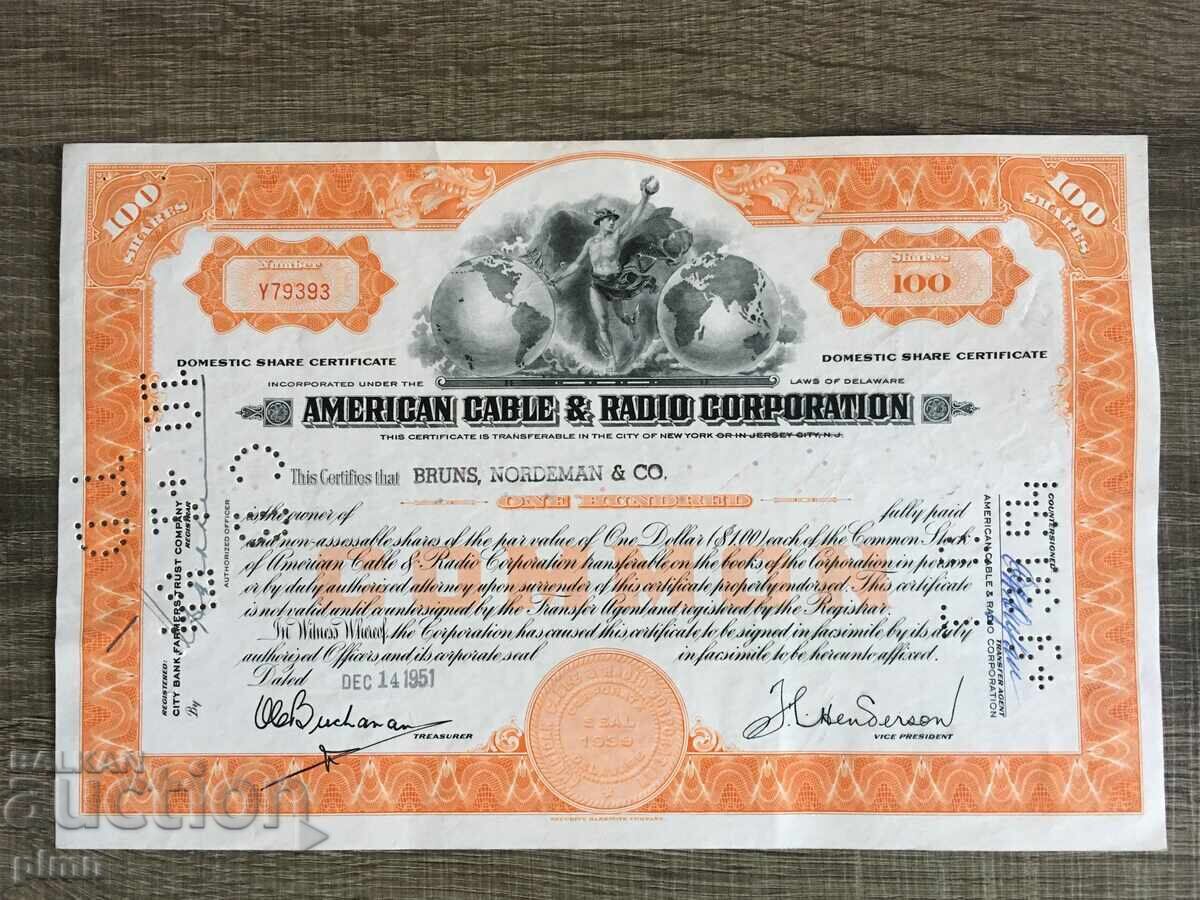 Certificat Acțiune 1951 SUA