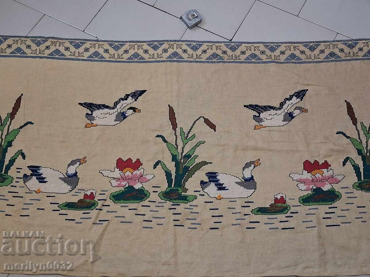 Hand-embroidered carpet costume interior item from the 1940s Hand-embroidered carpet costume interior item from the 1940s