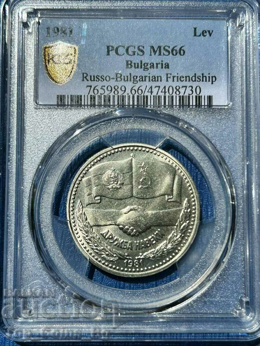 1 Lev 1981 MS 66 FRIENDSHIP FOREVER NRB-USSR PCGS 47408730 with price 117.35 BGN | € 60.00