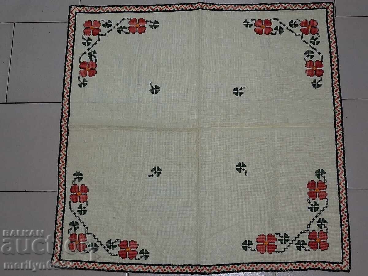 Old plaid with embroidery tablecloth