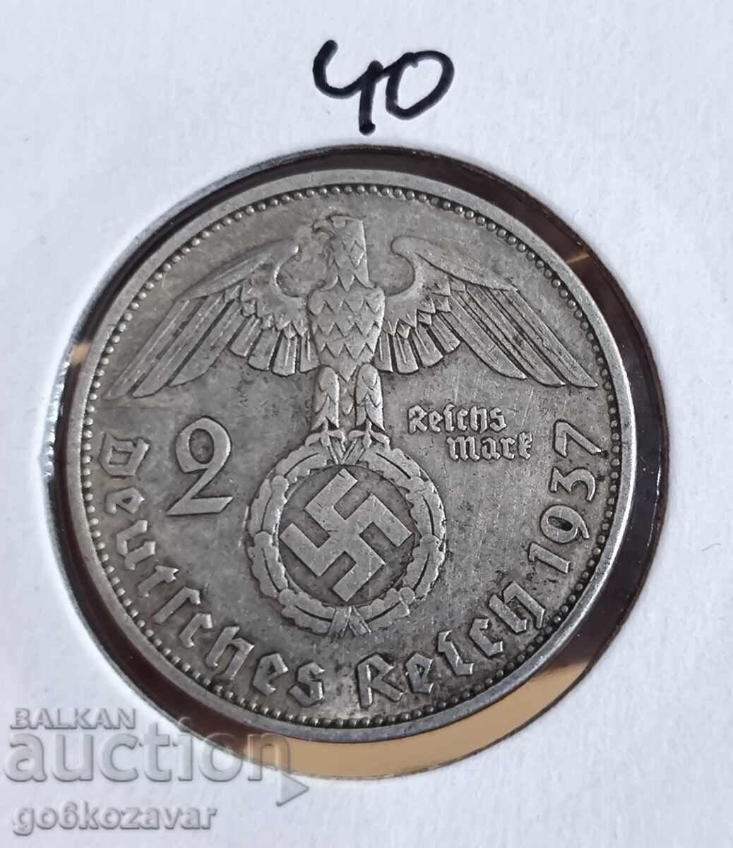 Германия трети райх 2 марки 1937г Сребро !