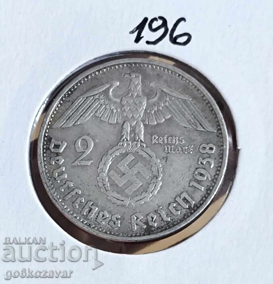 Germany Third Reich 2 Marks 1938 Silver! Germany Third Reich 2 Marks 1938 Silver!