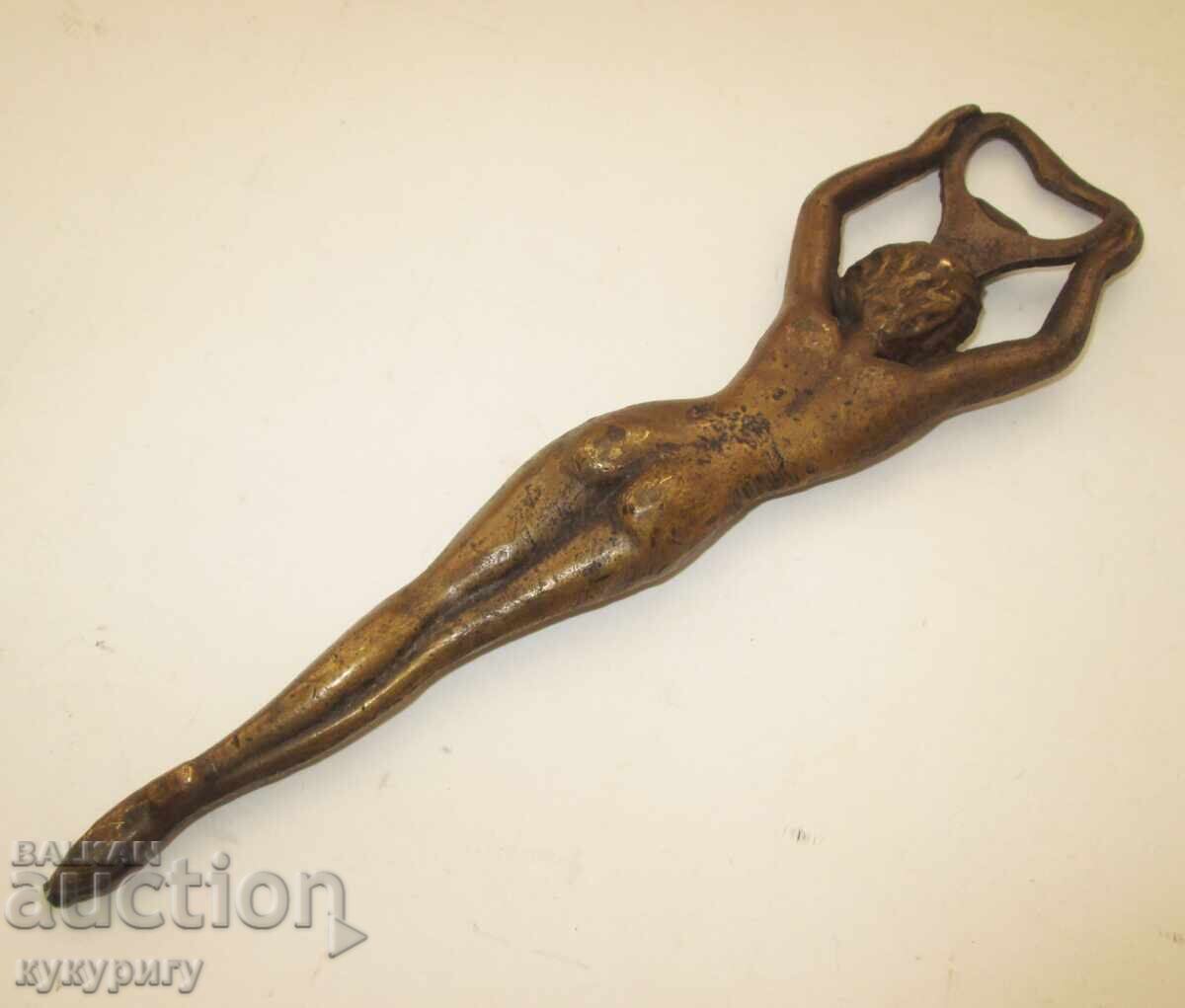 Old bronze solid bottle opener erotic figure of a naked woman with price 45.00 BGN | € 23.01