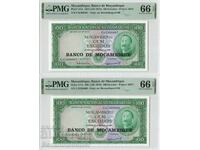 Mozambic 2x 100 Escudos 1961 Pick 117a PMG Gem UNC 66 EPQ