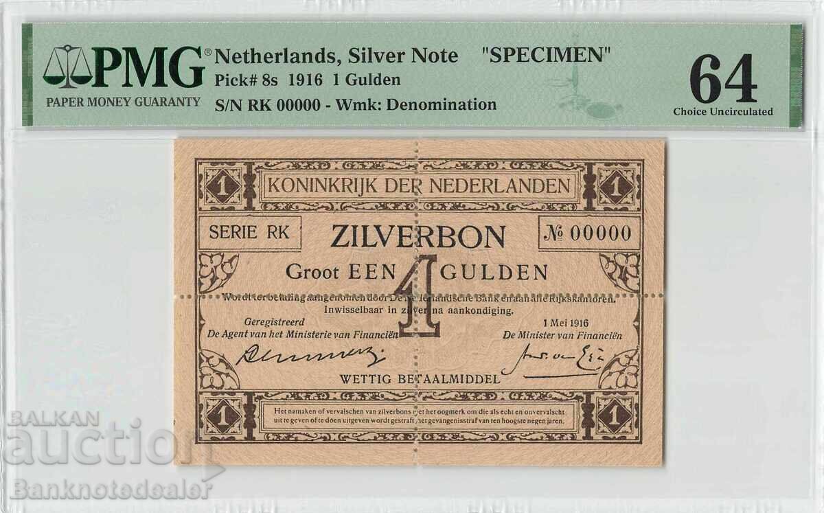 Netherlands 1 Gulden 1916 Specimen Pick 8s PMG Choice Uncirculated 64