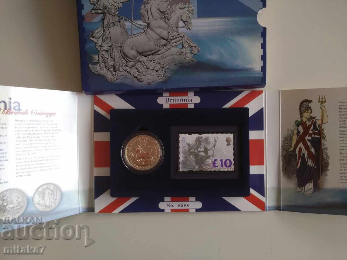 Παράδοση Ασημένιο νόμισμα Britannia, 1999 και γραμματόσημο Παράδοση Ασημένιο νόμισμα Britannia, 1999 και γραμματόσημο