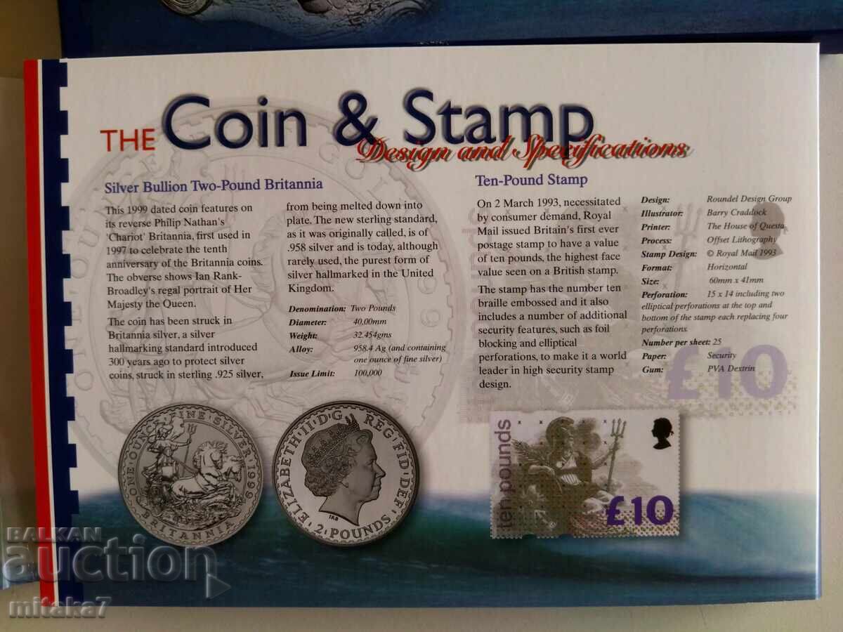 Ασημένιο νόμισμα Britannia, 1999 και γραμματόσημο - 5 Ασημένιο νόμισμα Britannia, 1999 και γραμματόσημο - 5