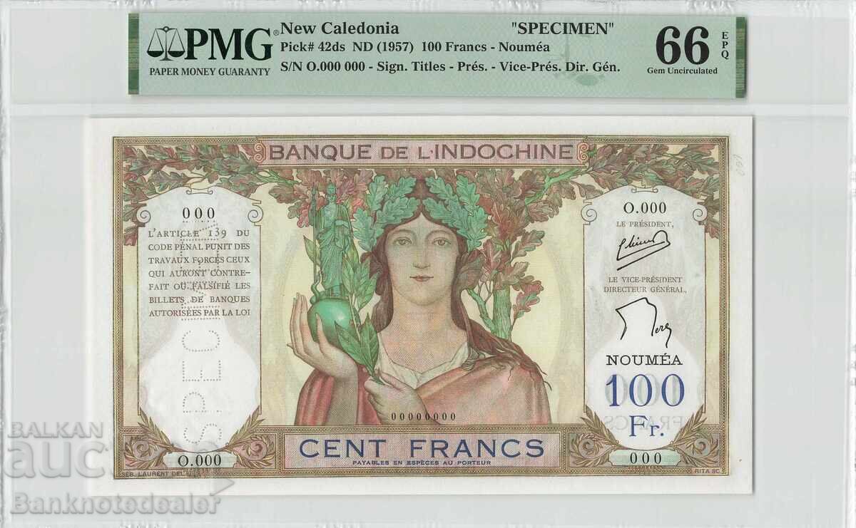 New Caledonia 100 Francs 1957 Specimen Pick 42ds PMG Gem UNC