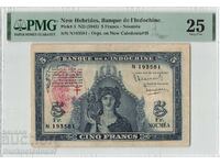 Noua Hebride 5 Franci 1945 Pick 5 PMG VF 25